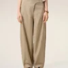 Beige Cotton Wrapped Belted Trousers
