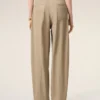 Beige Cotton Wrapped Belted Trousers