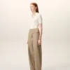 Beige Cotton Wrapped Belted Trousers