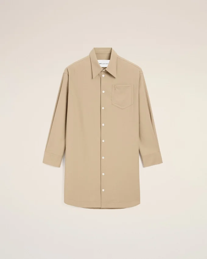 Beige New Wool Ami De Coeur Wide Shirt Dress Beige New Wool Ami De Coeur Wide Shirt Dress