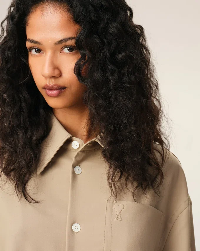 Beige New Wool Ami De Coeur Wide Shirt Dress Beige New Wool Ami De Coeur Wide Shirt Dress