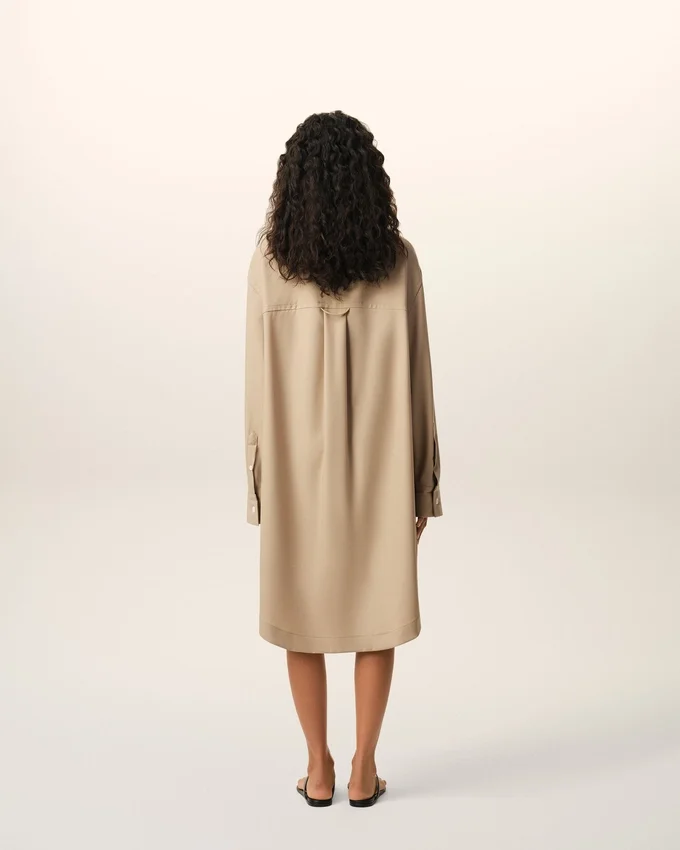 Beige New Wool Ami De Coeur Wide Shirt Dress Beige New Wool Ami De Coeur Wide Shirt Dress