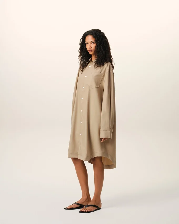Beige New Wool Ami De Coeur Wide Shirt Dress Beige New Wool Ami De Coeur Wide Shirt Dress
