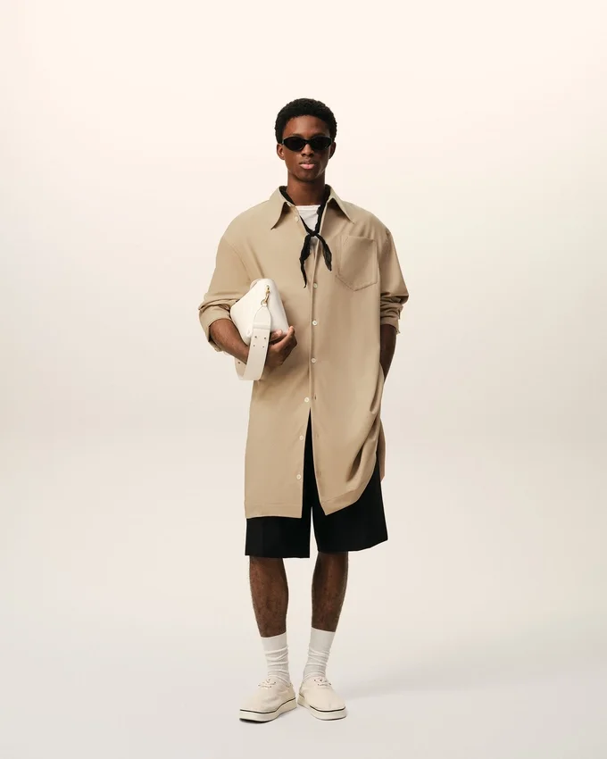 Beige New Wool Ami De Coeur Wide Shirt Dress Beige New Wool Ami De Coeur Wide Shirt Dress