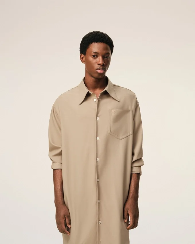 Beige New Wool Ami De Coeur Wide Shirt Dress Beige New Wool Ami De Coeur Wide Shirt Dress