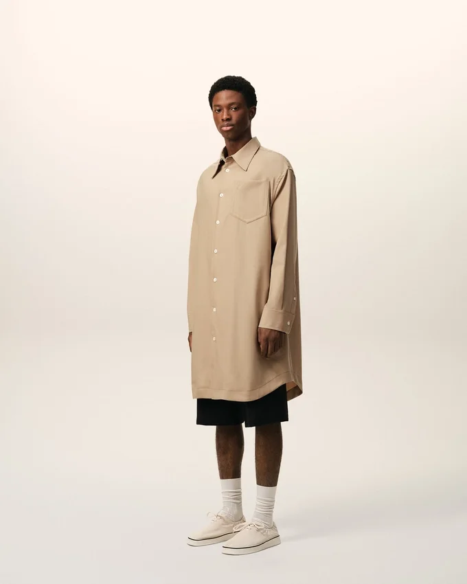 Beige New Wool Ami De Coeur Wide Shirt Dress Beige New Wool Ami De Coeur Wide Shirt Dress
