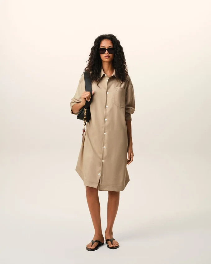 Beige New Wool Ami De Coeur Wide Shirt Dress Beige New Wool Ami De Coeur Wide Shirt Dress