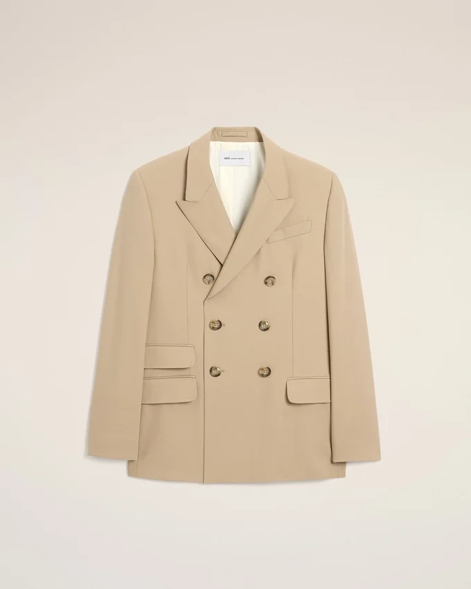 Beige New Wool Double Breasted Straight Jacket Beige New Wool Double Breasted Straight Jacket