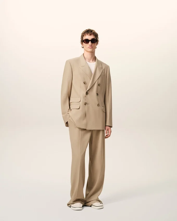 Beige New Wool Double Breasted Straight Jacket Beige New Wool Double Breasted Straight Jacket