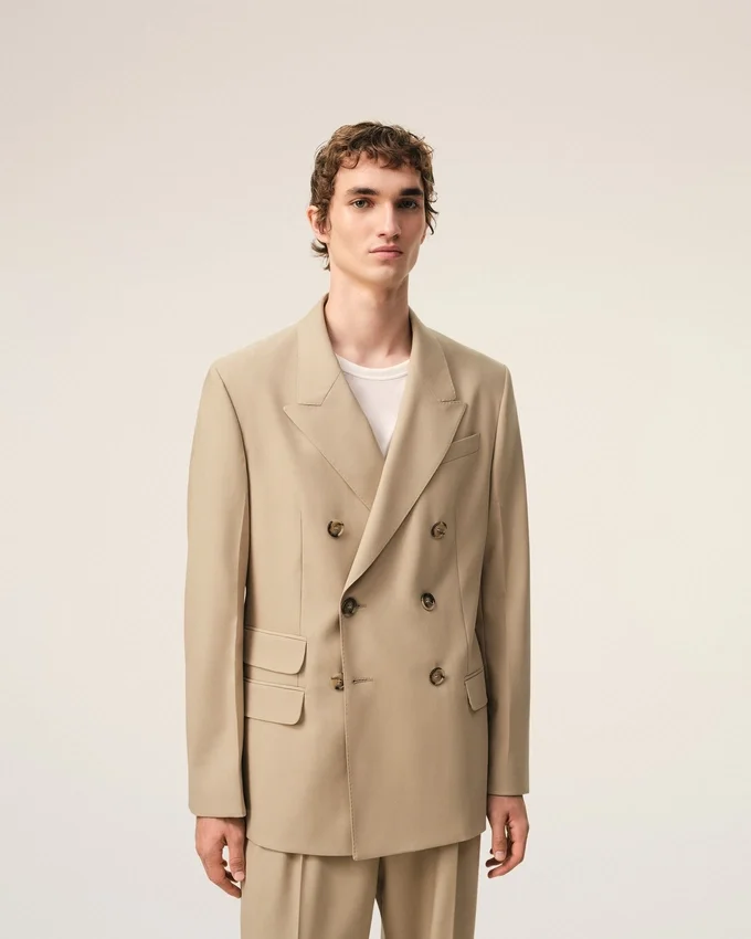 Beige New Wool Double Breasted Straight Jacket Beige New Wool Double Breasted Straight Jacket