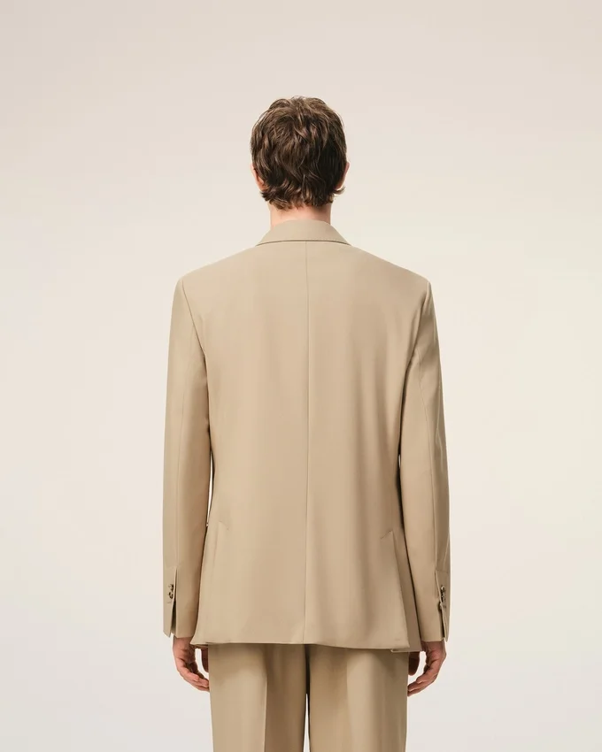 Beige New Wool Double Breasted Straight Jacket Beige New Wool Double Breasted Straight Jacket