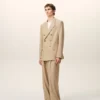 Beige New Wool Double Breasted Straight Jacket Beige New Wool Double Breasted Straight Jacket