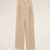 Beige New Wool High Waist Wide Trousers with Two Pleats