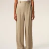 Beige New Wool High Waist Wide Trousers with Two Pleats