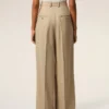 Beige New Wool High Waist Wide Trousers with Two Pleats