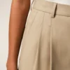 Beige New Wool High Waist Wide Trousers with Two Pleats