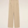 Beige New Wool Low Waist Wide Trousers
