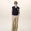 Beige New Wool Low Waist Wide Trousers