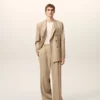 Beige New Wool Low Waist Wide Trousers