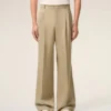 Beige New Wool Low Waist Wide Trousers