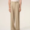 Beige New Wool Low Waist Wide Trousers