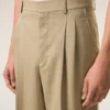 Beige New Wool Low Waist Wide Trousers