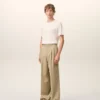 Beige New Wool Low Waist Wide Trousers
