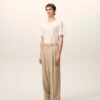 Beige New Wool Low Waist Wide Trousers