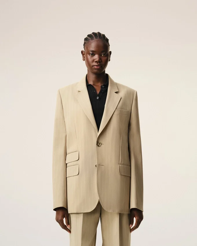 Beige New Wool Single Breasted Boxy Jacket Beige New Wool Single Breasted Boxy Jacket