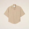 Beige Short Sleeve Embroidered Ami Paris Boxy Shirt