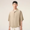 Beige Short Sleeve Embroidered Ami Paris Boxy Shirt