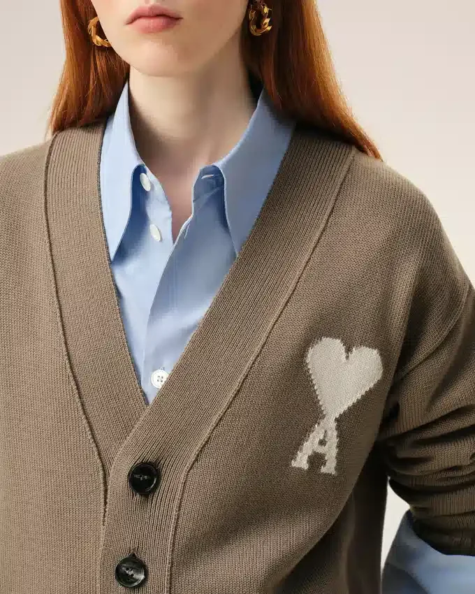 Beige Wool Ami De Coeur Cardigan Beige Wool Ami De Coeur Cardigan