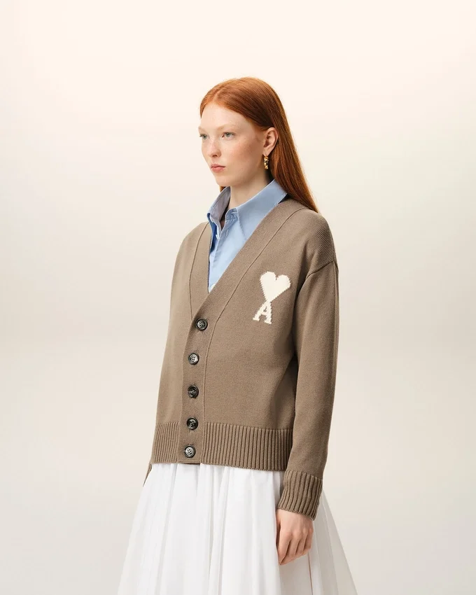 Beige Wool Ami De Coeur Cardigan Beige Wool Ami De Coeur Cardigan