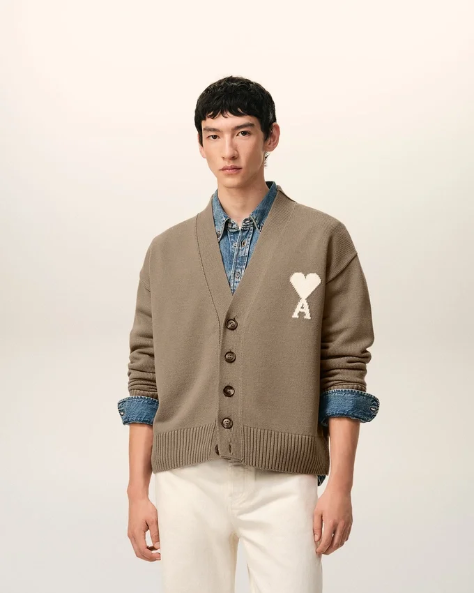 Beige Wool Ami De Coeur Cardigan Beige Wool Ami De Coeur Cardigan