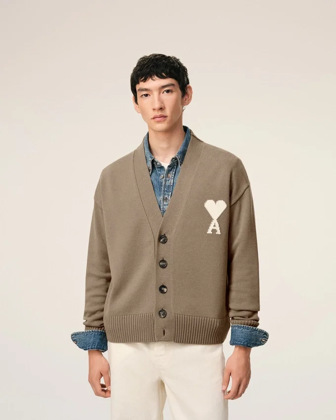 Beige Wool Ami De Coeur Cardigan Beige Wool Ami De Coeur Cardigan