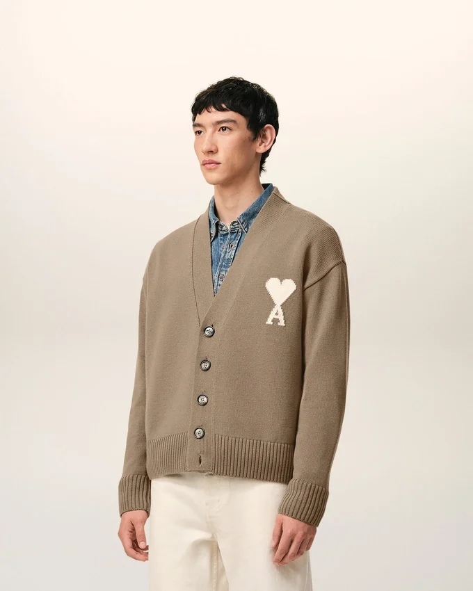 Beige Wool Ami De Coeur Cardigan Beige Wool Ami De Coeur Cardigan