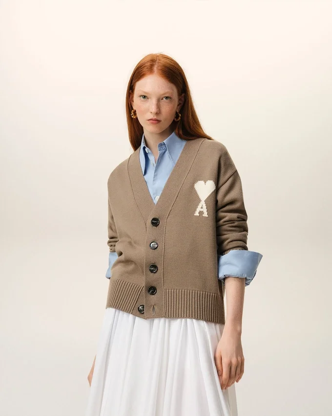 Beige Wool Ami De Coeur Cardigan Beige Wool Ami De Coeur Cardigan
