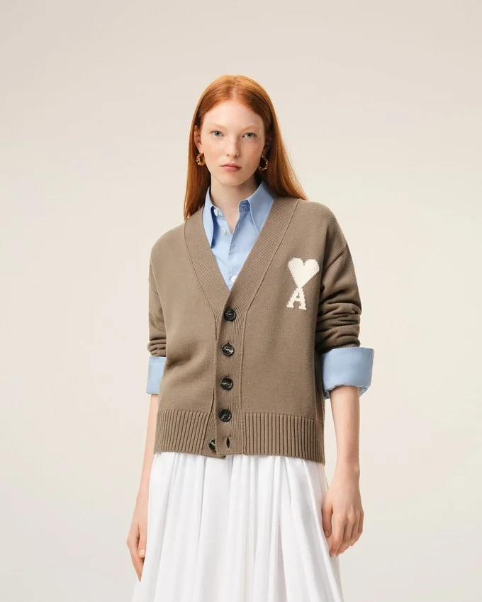 Beige Wool Ami De Coeur Cardigan Beige Wool Ami De Coeur Cardigan