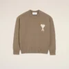 Beige Wool and Cotton Crewneck Ami De Coeur Sweater Beige Wool and Cotton Crewneck Ami De Coeur Sweater