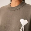 Beige Wool and Cotton Crewneck Ami De Coeur Sweater Beige Wool and Cotton Crewneck Ami De Coeur Sweater