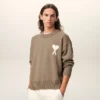 Beige Wool and Cotton Crewneck Ami De Coeur Sweater Beige Wool and Cotton Crewneck Ami De Coeur Sweater