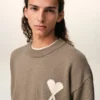 Beige Wool and Cotton Crewneck Ami De Coeur Sweater Beige Wool and Cotton Crewneck Ami De Coeur Sweater