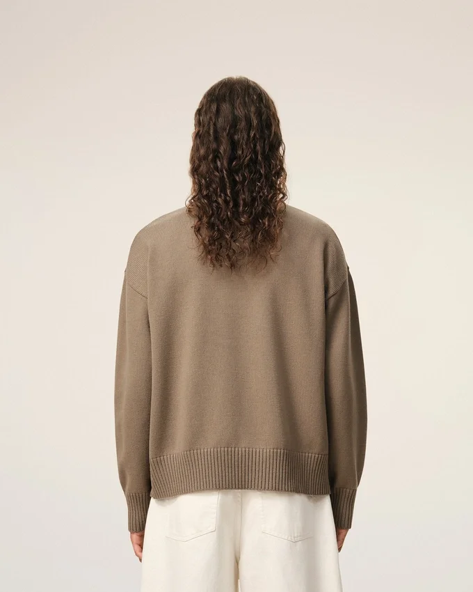 Beige Wool and Cotton Crewneck Ami De Coeur Sweater Beige Wool and Cotton Crewneck Ami De Coeur Sweater