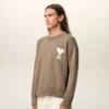 Beige Wool and Cotton Crewneck Ami De Coeur Sweater Beige Wool and Cotton Crewneck Ami De Coeur Sweater