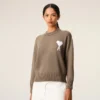 Beige Wool and Cotton Crewneck Ami De Coeur Sweater Beige Wool and Cotton Crewneck Ami De Coeur Sweater