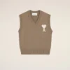 Beige Wool and Cotton Sleeveless Ami De Coeur Sweater Beige Wool and Cotton Sleeveless Ami De Coeur Sweater