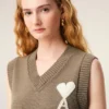 Beige Wool and Cotton Sleeveless Ami De Coeur Sweater Beige Wool and Cotton Sleeveless Ami De Coeur Sweater