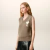 Beige Wool and Cotton Sleeveless Ami De Coeur Sweater Beige Wool and Cotton Sleeveless Ami De Coeur Sweater