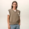 Beige Wool and Cotton Sleeveless Ami De Coeur Sweater Beige Wool and Cotton Sleeveless Ami De Coeur Sweater