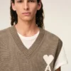 Beige Wool and Cotton Sleeveless Ami De Coeur Sweater Beige Wool and Cotton Sleeveless Ami De Coeur Sweater
